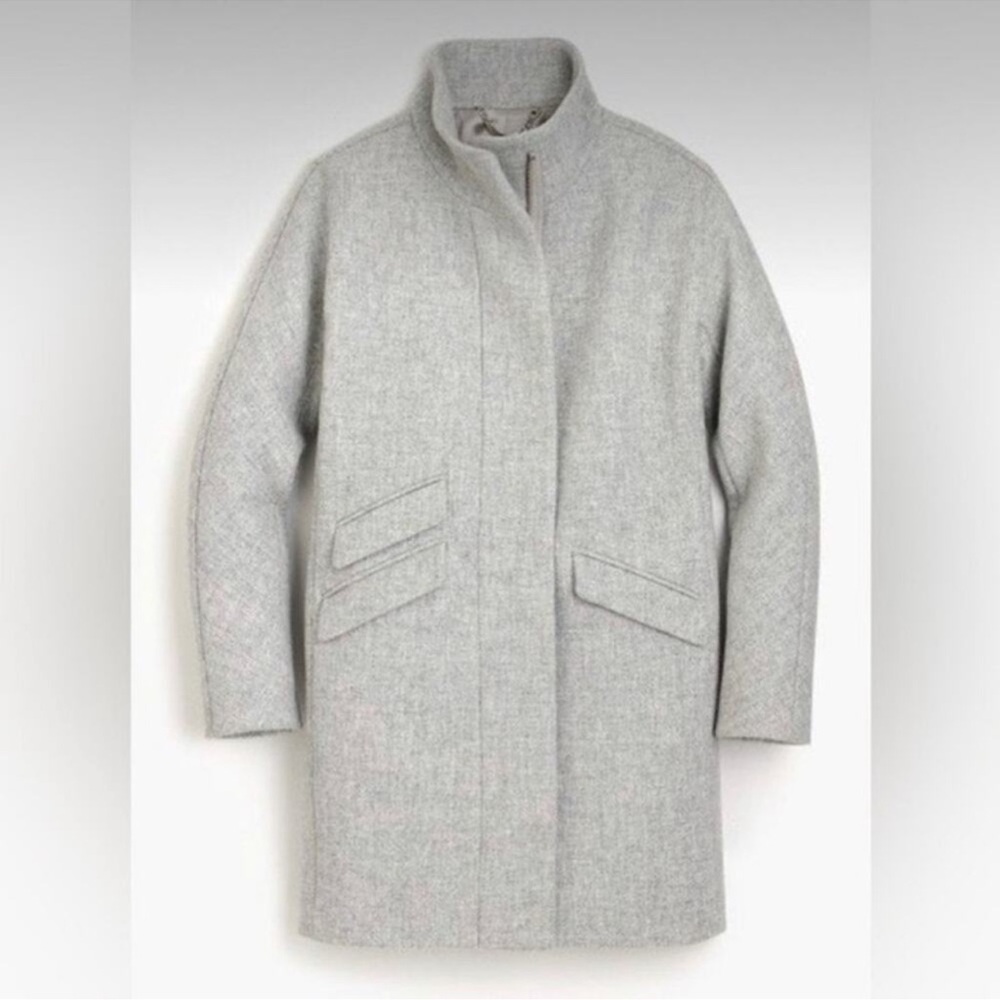 J.CREW Women's 6 Cocoon Light Grey Italian Wool Stadium Cloth Long Full Zip Coat - Picture 2 of 14